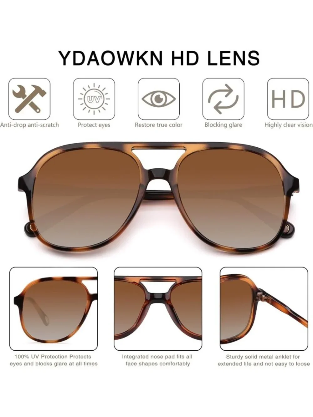 Vintage Retro Square Aviator Sunglasses for Men & Women - 70s Double Bridge